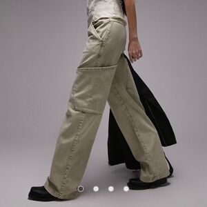 Topshop Stone Beige Oversized Pockets Straight Jeans Size 4‎